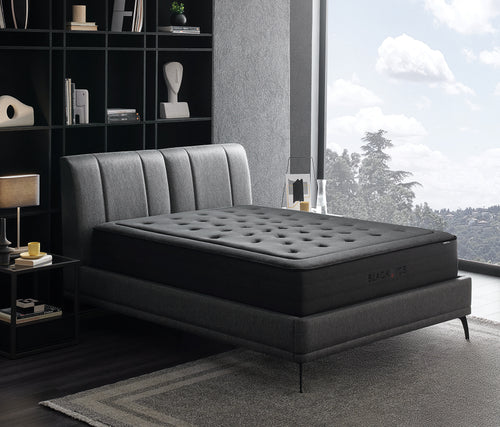 Black Ice Matras, boxspring en hoofdbord 3-delige set in geweven stof, sfeerbeeld