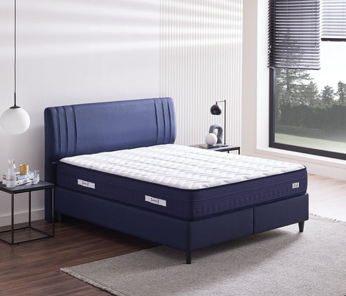 Athletic Matras, boxspring en hoofdbord in geweven stof, sfeerbeeld