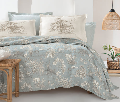 Aster Bedrukte katoenen zomerdekbedset saliegroen tweepersoons, sfeerbeeld