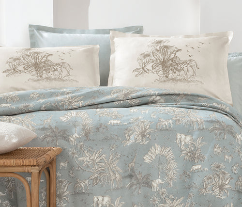 Aster Bedrukte katoenen zomerdekbedset saliegroen tweepersoons, tweede sfeerbeeld